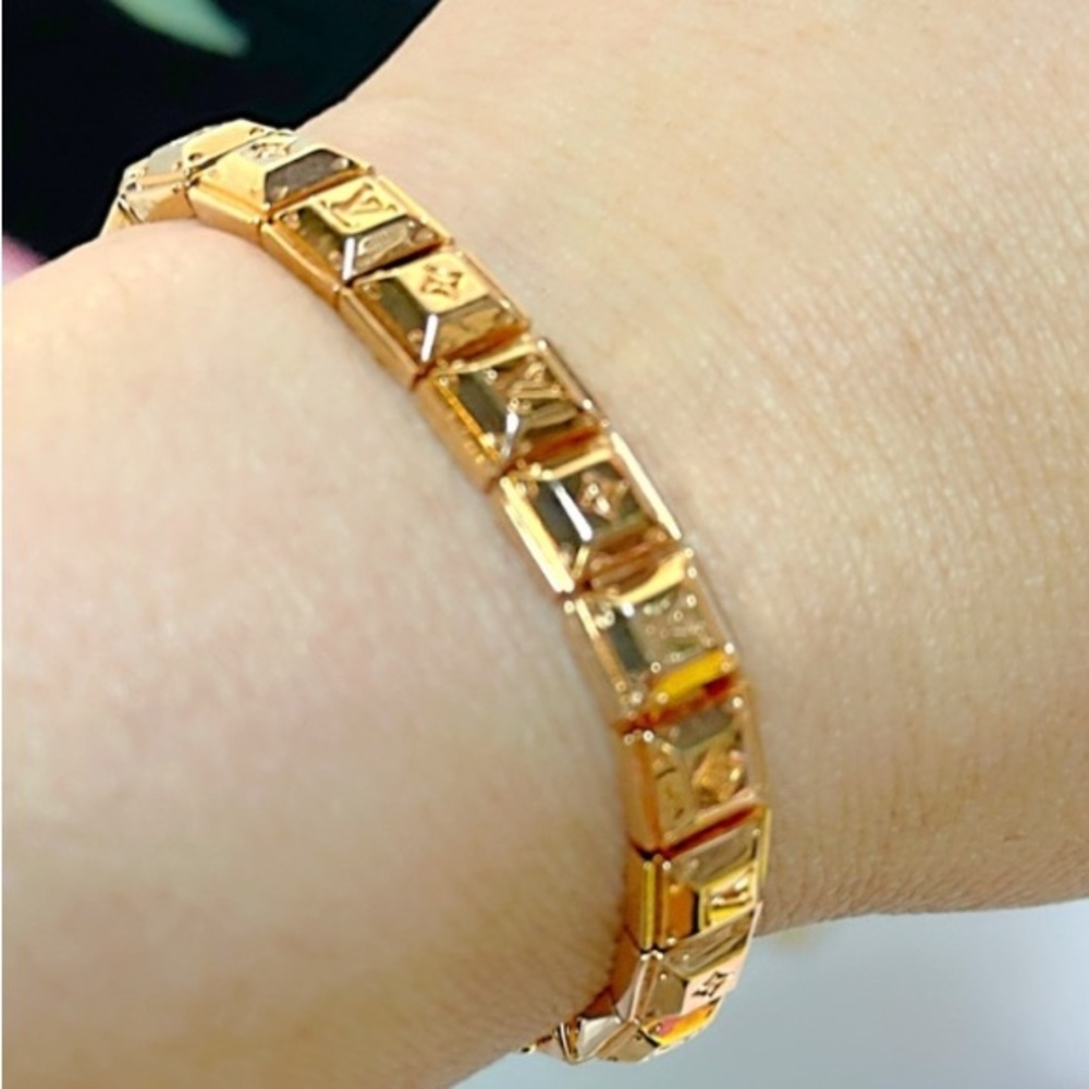 AUTHENTIC Louis Vuitton Brasle Nanogram Gold Tone Tennis Bracelet in a LV Box - Picture 10 of 10